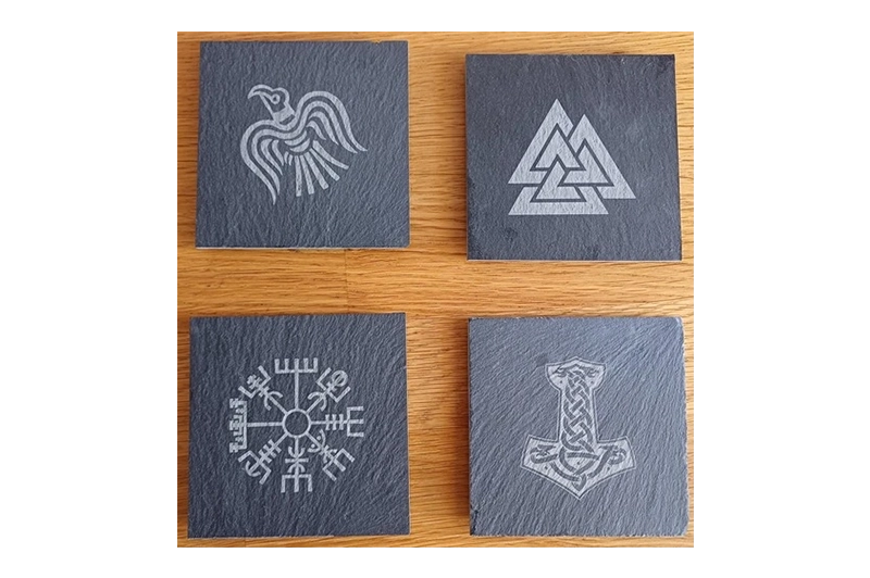 sous verre ardoise vikings mjolnir valknut corbeau vegvisir